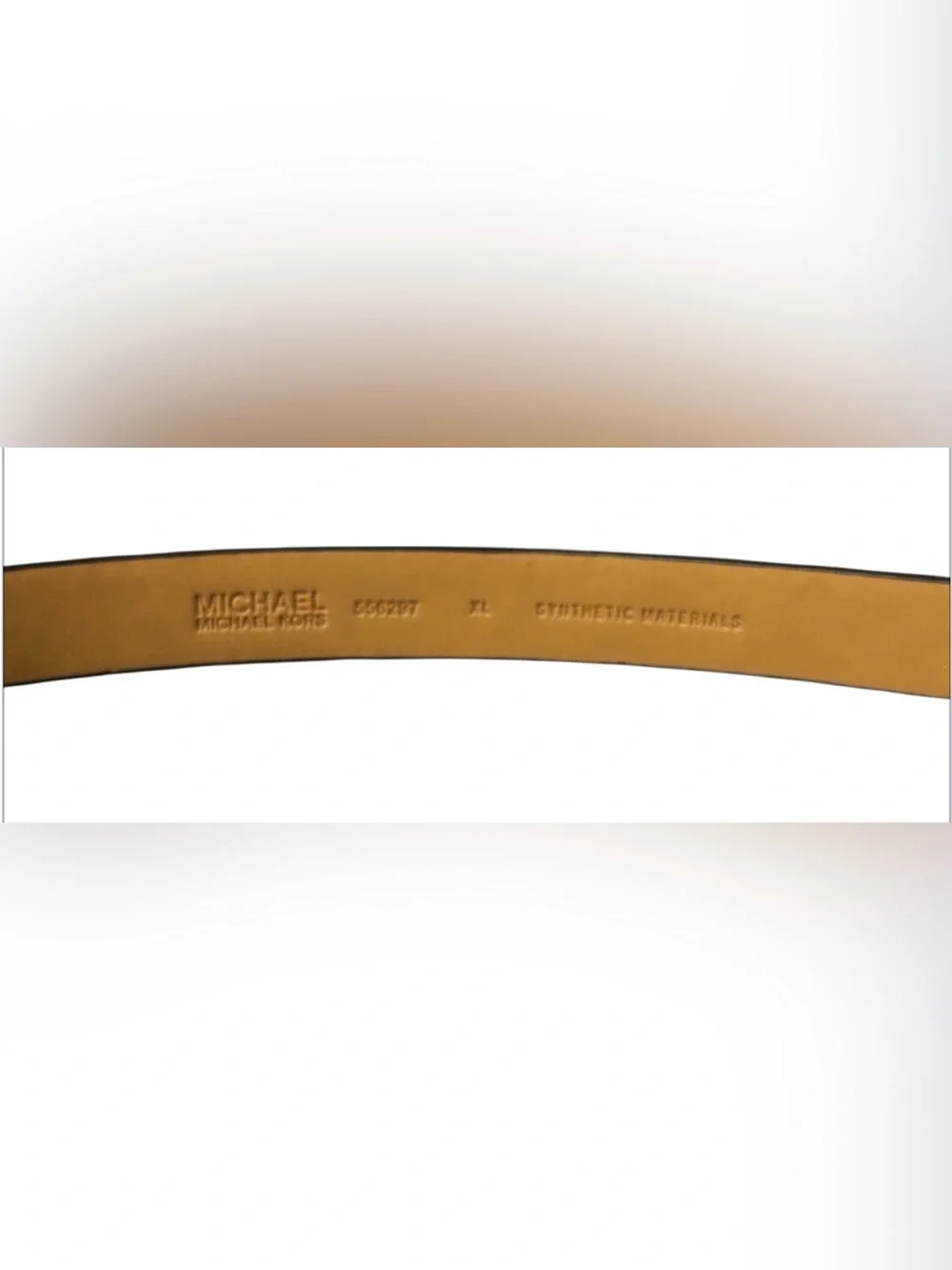 Michael Kors size XL Brown logo Belt shiny gold buckle classic 1 inch wide